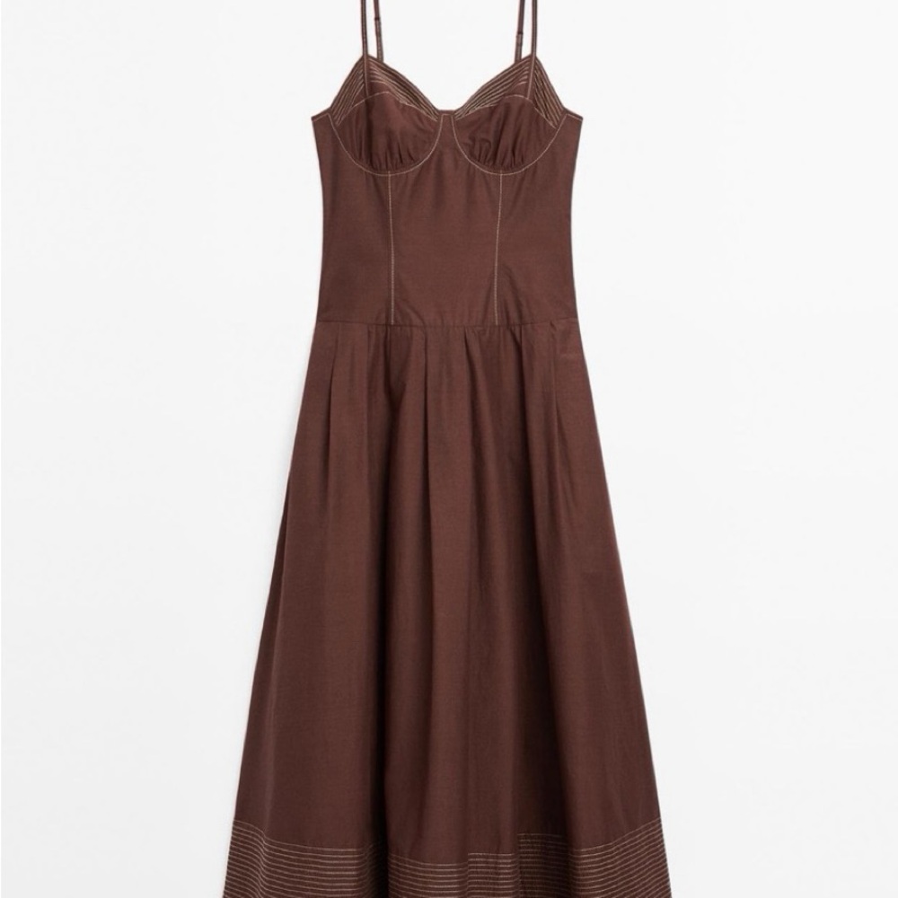 Massimo Dutti Chocolate Brown Midi Dress